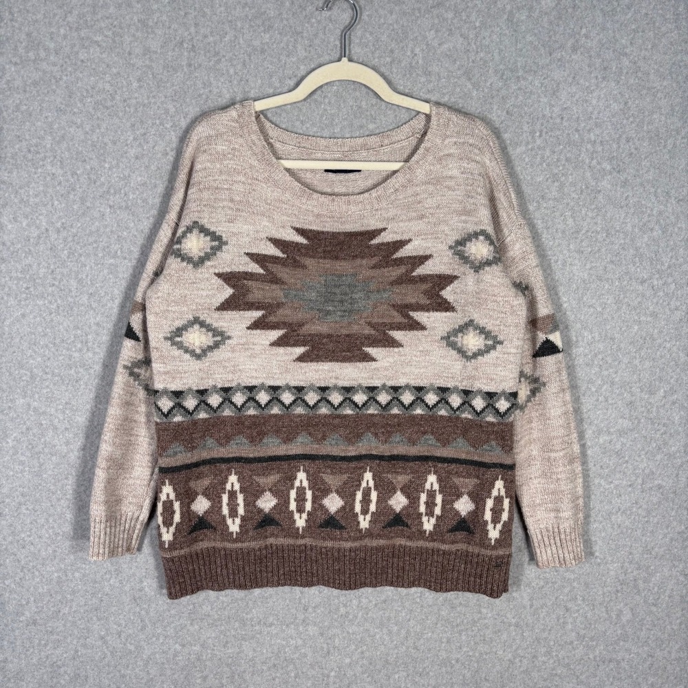 American Eagle Wool Aztec Sweater Large Cream Oatmeal Southwest Tribal‎ Neutral